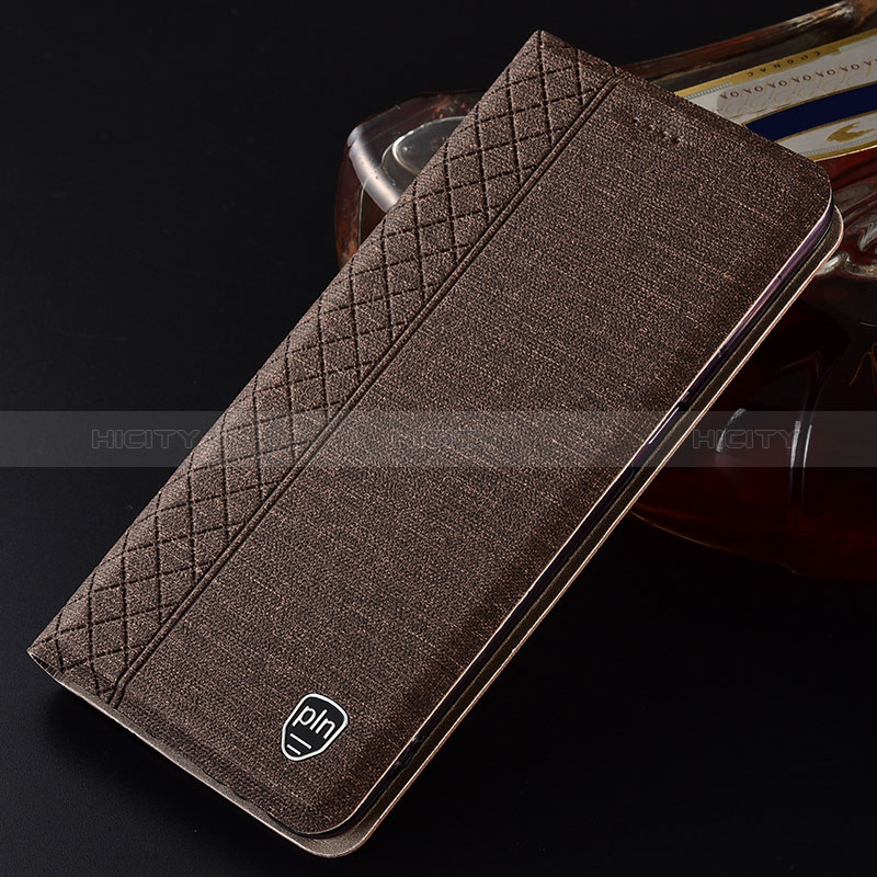 Coque Clapet Portefeuille Livre Tissu H13P pour Samsung Galaxy S24 5G Marron Plus