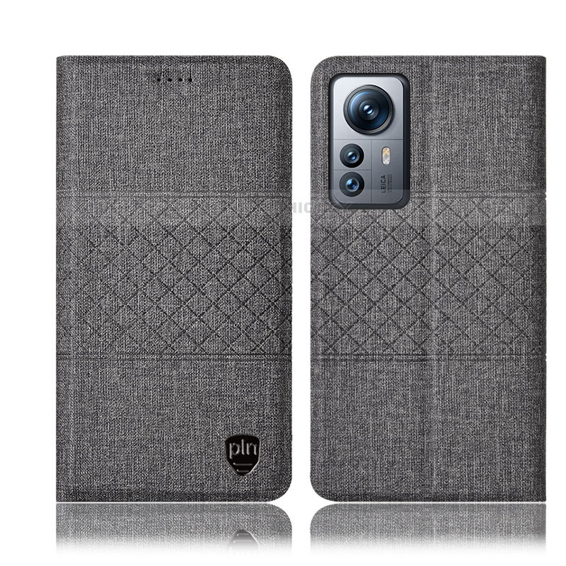 Coque Clapet Portefeuille Livre Tissu H13P pour Xiaomi Mi 12S 5G Gris Plus