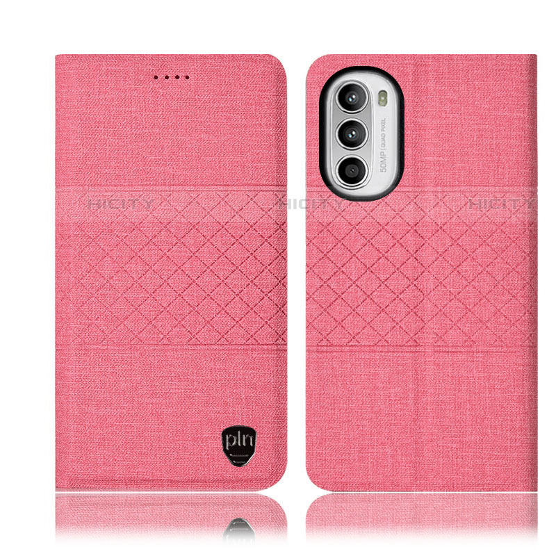 Coque Clapet Portefeuille Livre Tissu H14P pour Motorola Moto Edge (2022) 5G Rose Plus