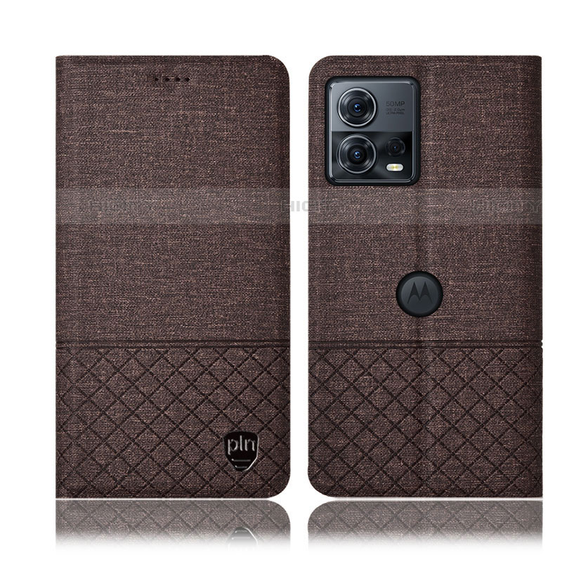 Coque Clapet Portefeuille Livre Tissu H14P pour Motorola Moto Edge 30 Fusion 5G Marron Plus