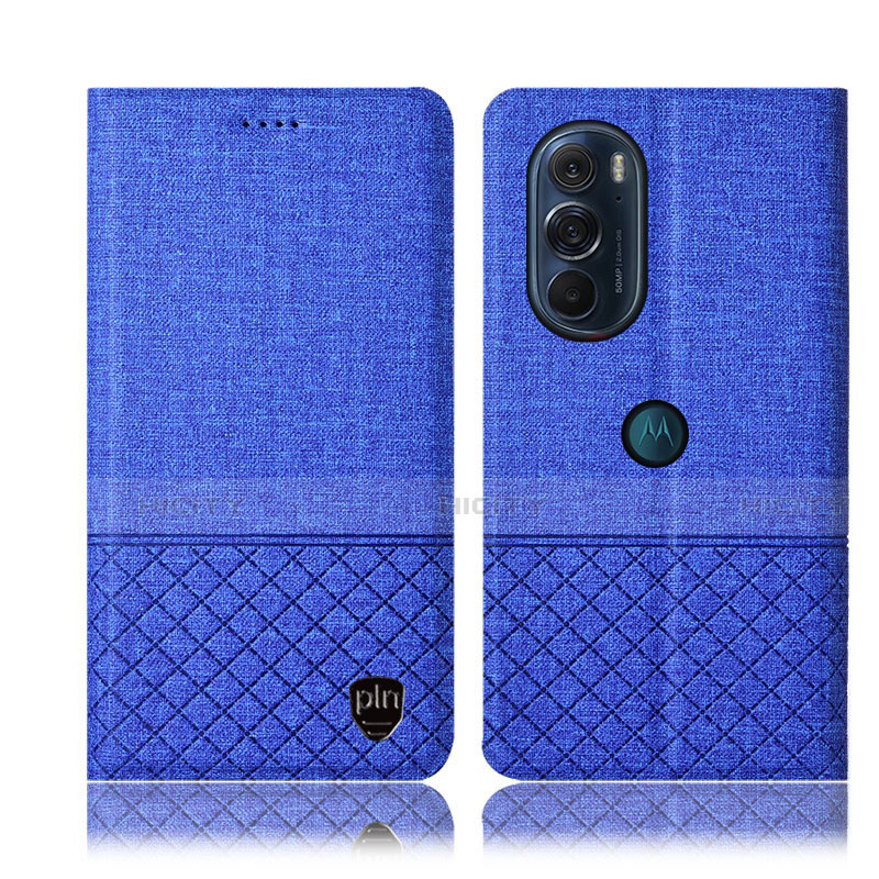 Coque Clapet Portefeuille Livre Tissu H14P pour Motorola Moto Edge 30 Pro 5G Bleu Plus