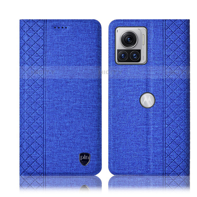 Coque Clapet Portefeuille Livre Tissu H14P pour Motorola Moto Edge X30 Pro 5G Bleu Plus