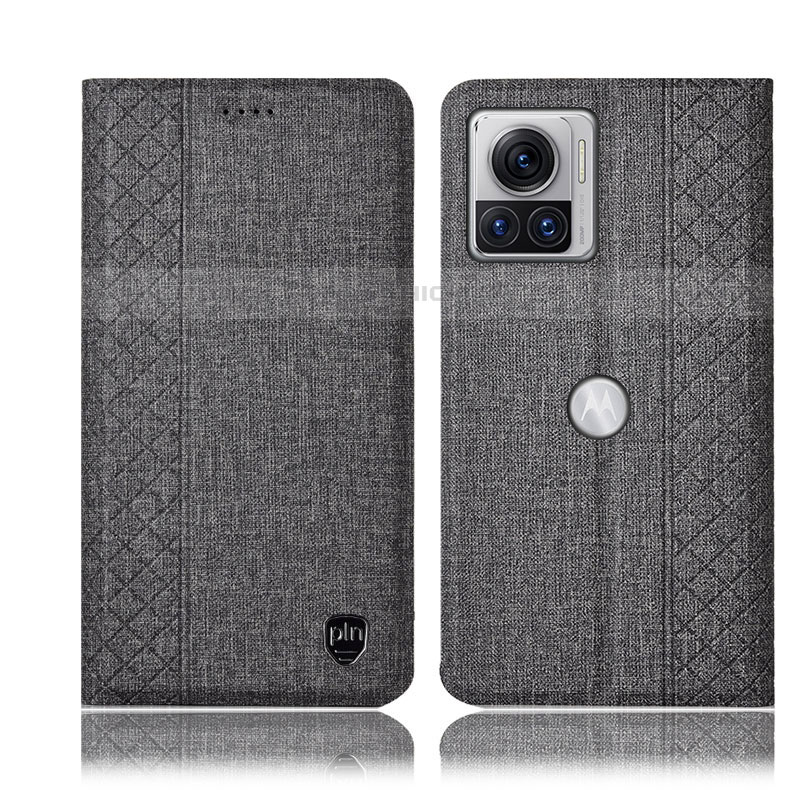 Coque Clapet Portefeuille Livre Tissu H14P pour Motorola Moto Edge X30 Pro 5G Gris Plus