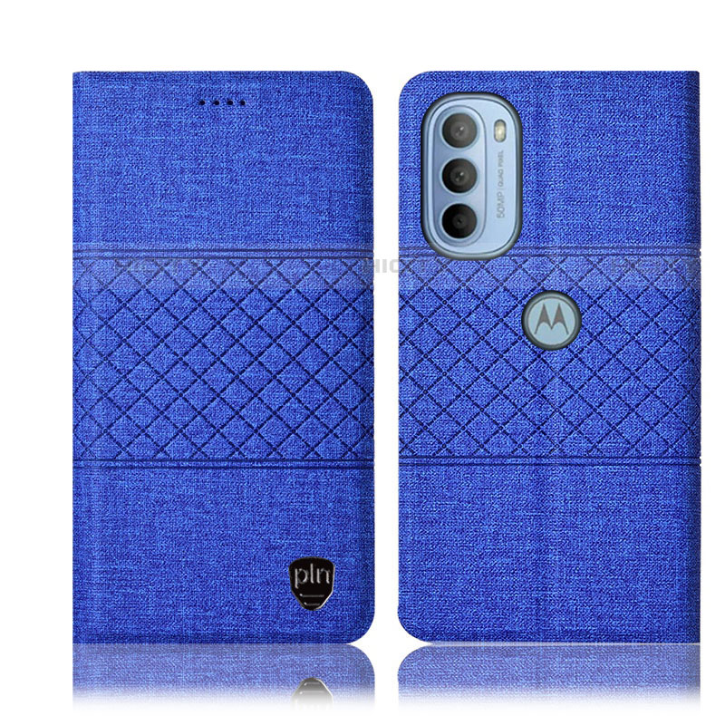 Coque Clapet Portefeuille Livre Tissu H14P pour Motorola Moto G31 Bleu Plus