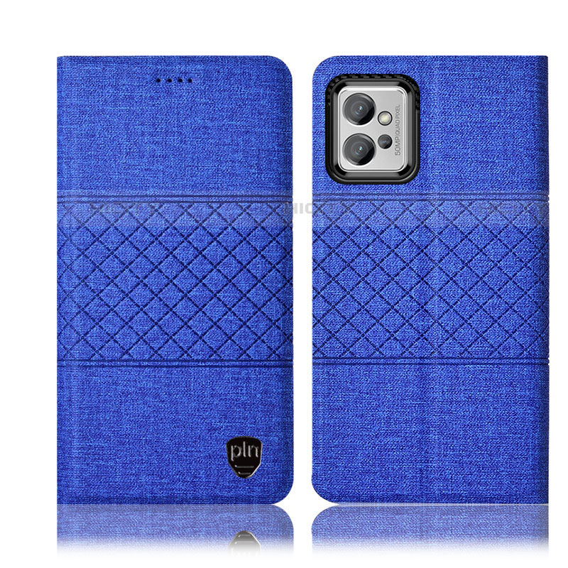 Coque Clapet Portefeuille Livre Tissu H14P pour Motorola Moto G32 Bleu Plus