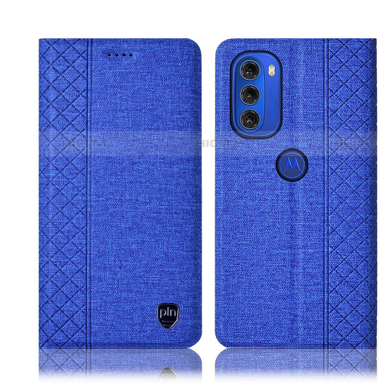 Coque Clapet Portefeuille Livre Tissu H14P pour Motorola Moto G51 5G Bleu Plus