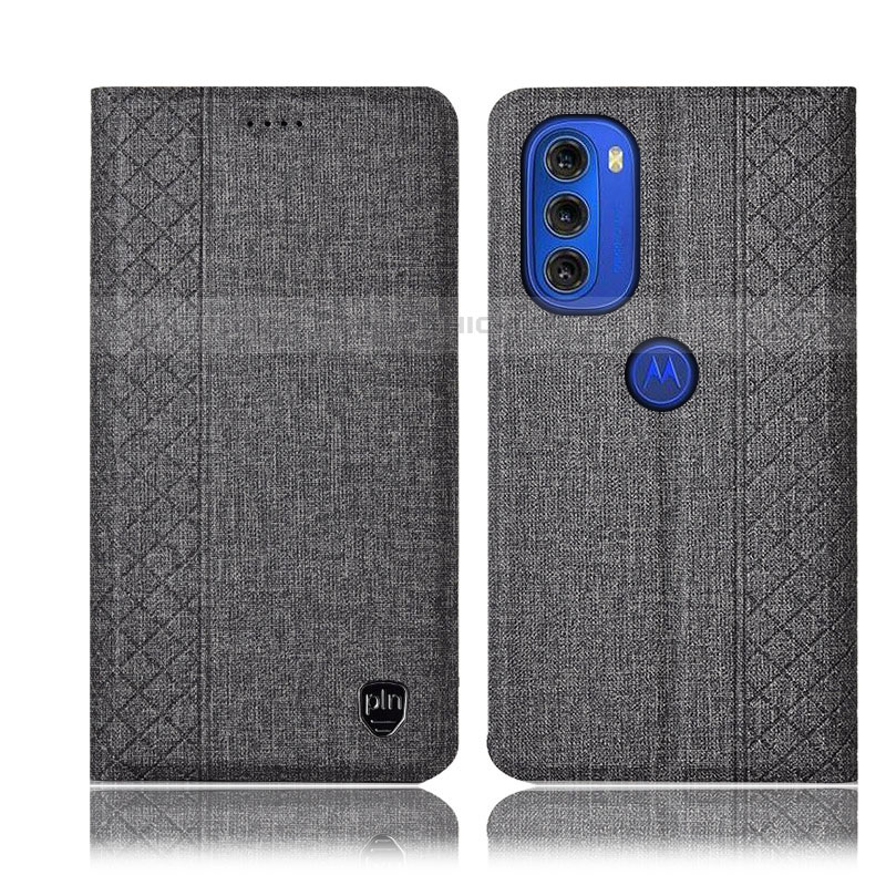 Coque Clapet Portefeuille Livre Tissu H14P pour Motorola Moto G51 5G Gris Plus