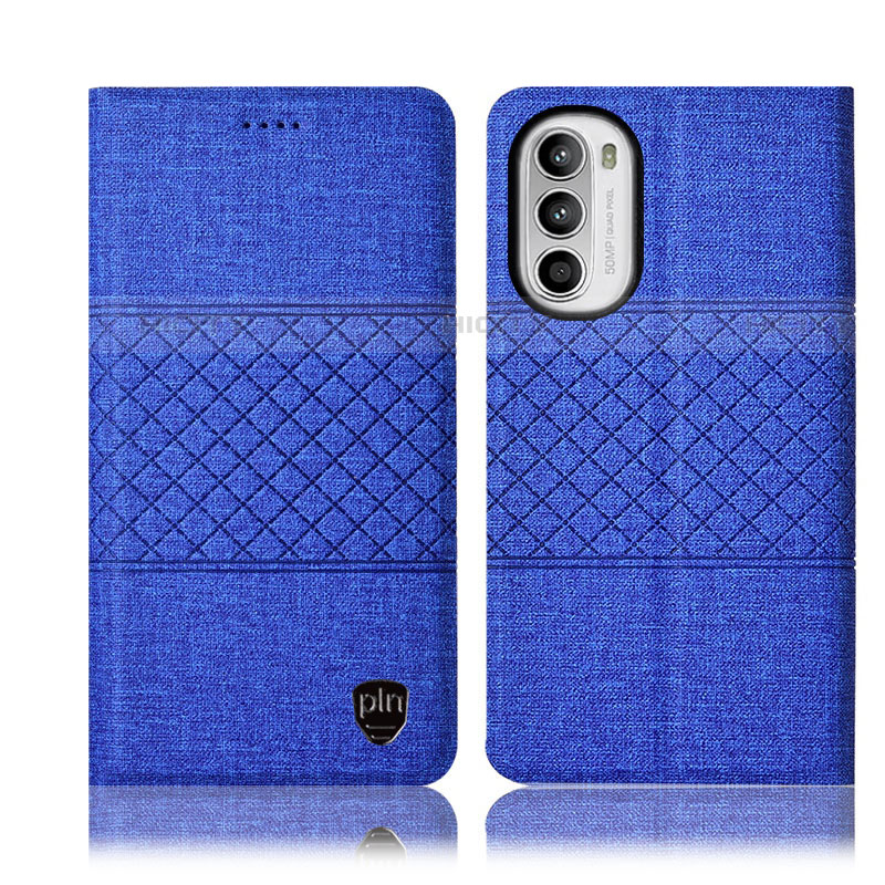 Coque Clapet Portefeuille Livre Tissu H14P pour Motorola Moto G82 5G Bleu Plus