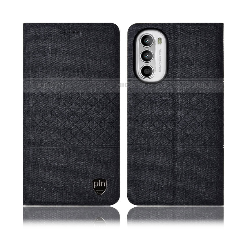 Coque Clapet Portefeuille Livre Tissu H14P pour Motorola Moto G82 5G Noir Plus