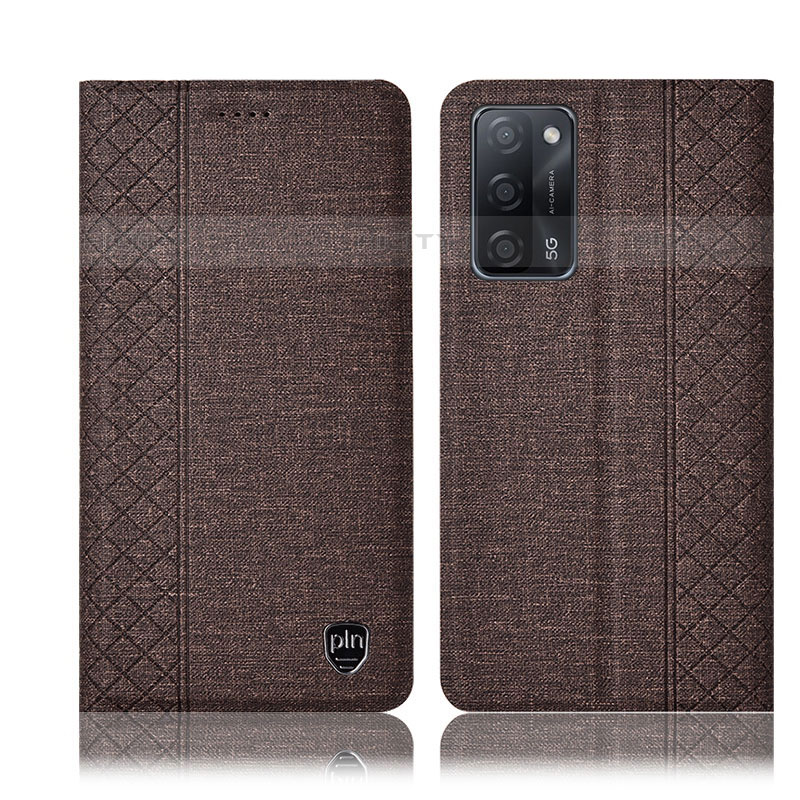 Coque Clapet Portefeuille Livre Tissu H14P pour Oppo A53s 5G Marron Plus