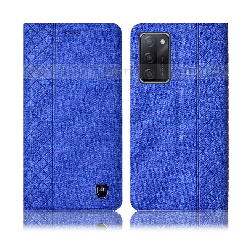 Coque Clapet Portefeuille Livre Tissu H14P pour Oppo A55S 5G Bleu Plus