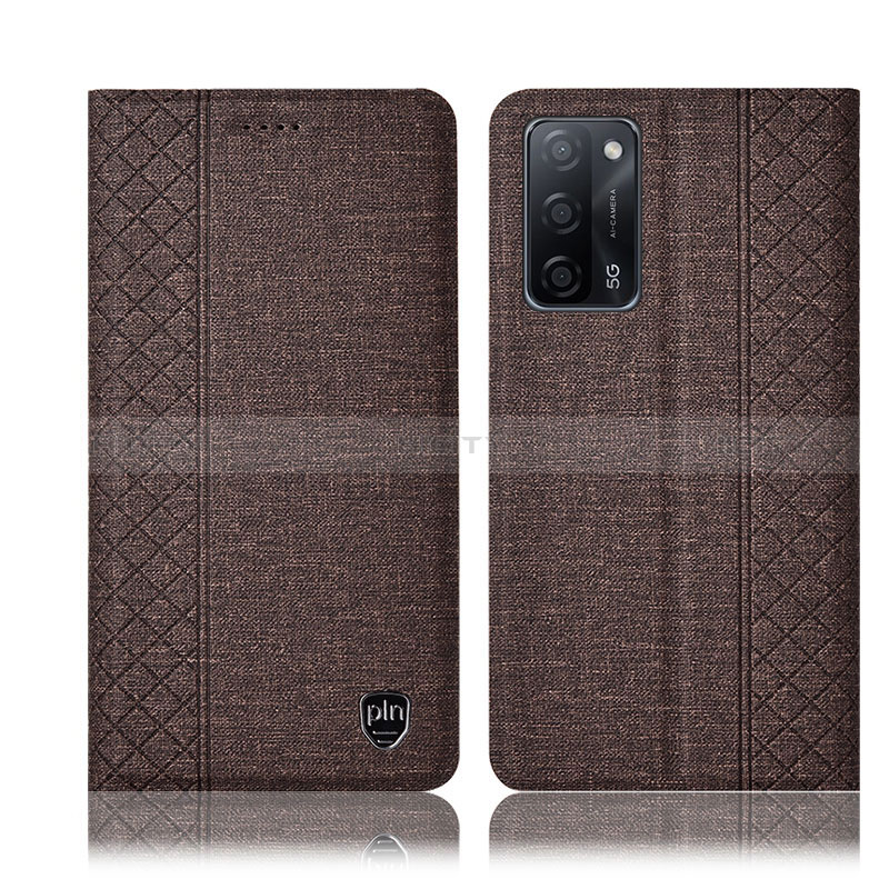 Coque Clapet Portefeuille Livre Tissu H14P pour Oppo A56 5G Marron Plus