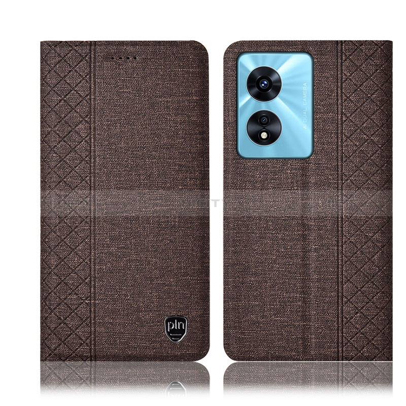 Coque Clapet Portefeuille Livre Tissu H14P pour Oppo A58x 5G Marron Plus