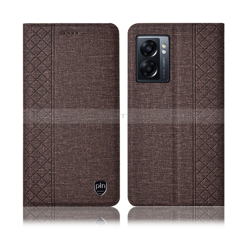 Coque Clapet Portefeuille Livre Tissu H14P pour Oppo A77 5G Marron Plus