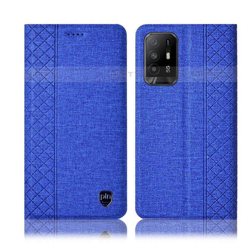 Coque Clapet Portefeuille Livre Tissu H14P pour Oppo A94 5G Bleu Plus