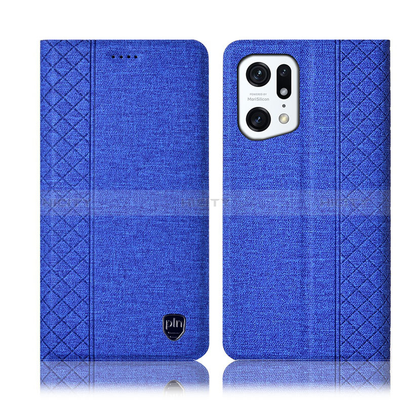 Coque Clapet Portefeuille Livre Tissu H14P pour Oppo Find X5 5G Bleu Plus