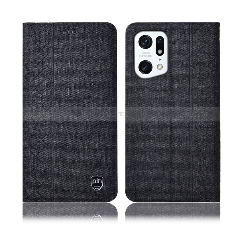 Coque Clapet Portefeuille Livre Tissu H14P pour Oppo Find X5 5G Noir Plus