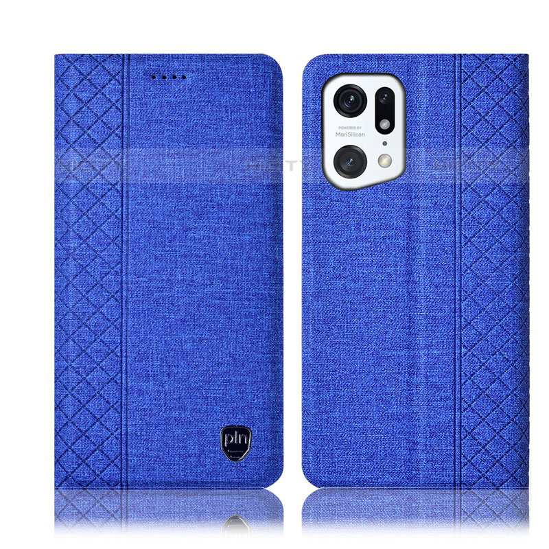 Coque Clapet Portefeuille Livre Tissu H14P pour Oppo Find X5 Pro 5G Bleu Plus