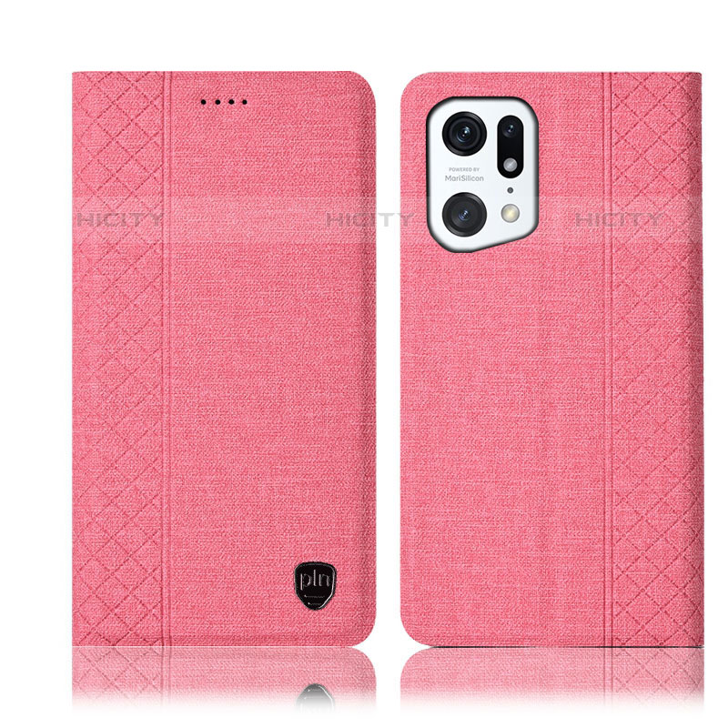 Coque Clapet Portefeuille Livre Tissu H14P pour Oppo Find X5 Pro 5G Rose Plus