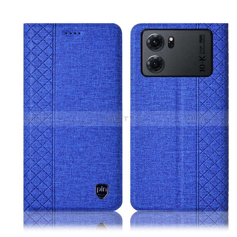 Coque Clapet Portefeuille Livre Tissu H14P pour Oppo K10 5G Bleu Plus