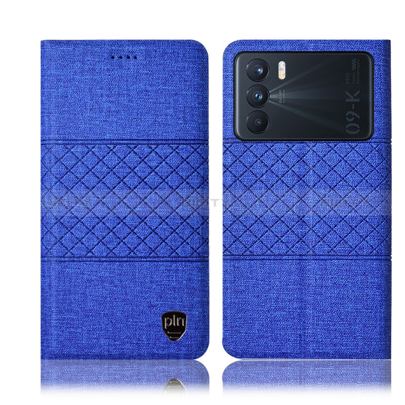 Coque Clapet Portefeuille Livre Tissu H14P pour Oppo K9 Pro 5G Bleu Plus