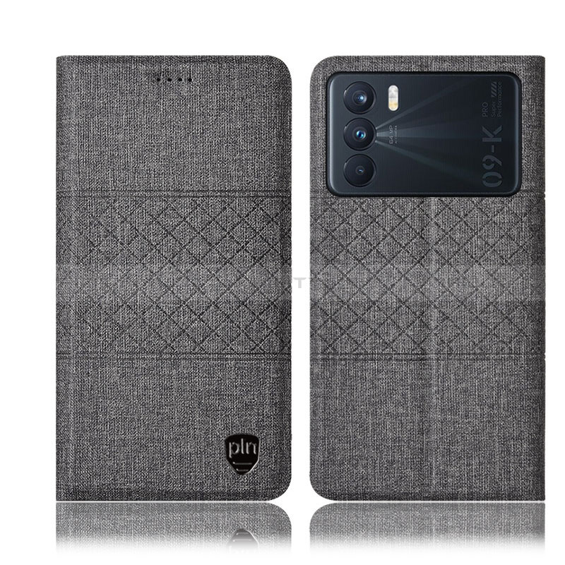 Coque Clapet Portefeuille Livre Tissu H14P pour Oppo K9 Pro 5G Gris Plus