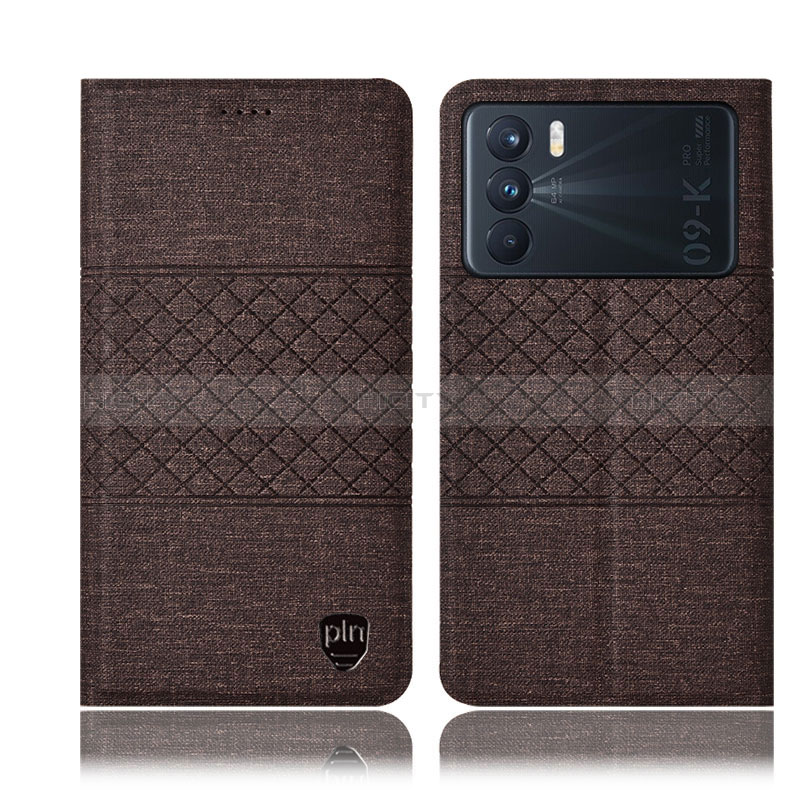 Coque Clapet Portefeuille Livre Tissu H14P pour Oppo K9 Pro 5G Marron Plus