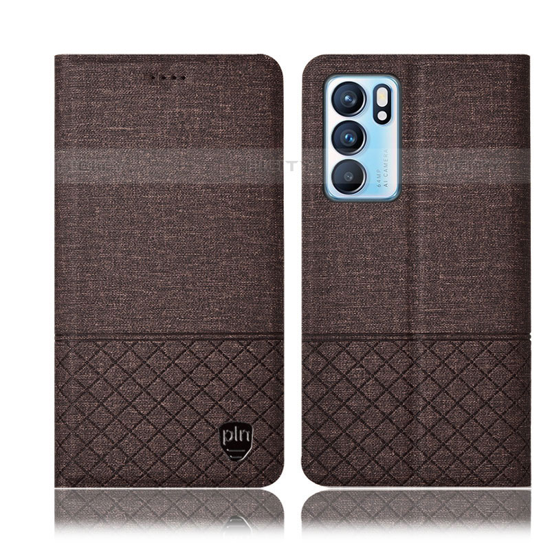 Coque Clapet Portefeuille Livre Tissu H14P pour Oppo Reno6 5G Marron Plus