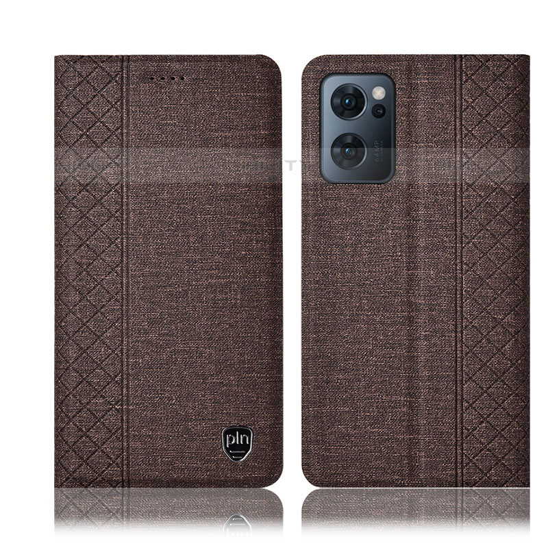 Coque Clapet Portefeuille Livre Tissu H14P pour Oppo Reno7 5G Marron Plus