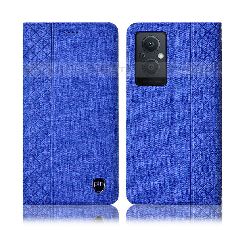 Coque Clapet Portefeuille Livre Tissu H14P pour Oppo Reno7 Z 5G Bleu Plus