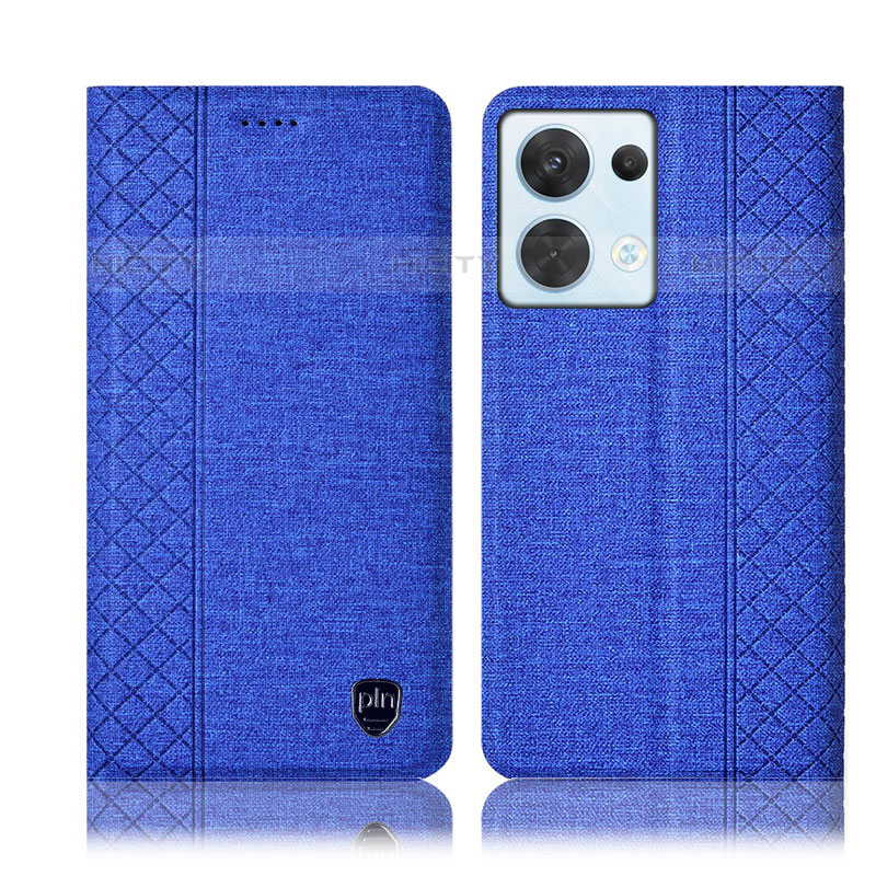 Coque Clapet Portefeuille Livre Tissu H14P pour Oppo Reno8 5G Bleu Plus