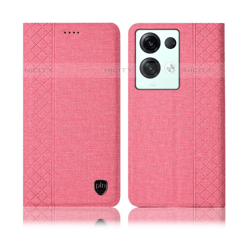 Coque Clapet Portefeuille Livre Tissu H14P pour Oppo Reno8 Pro 5G Rose Plus