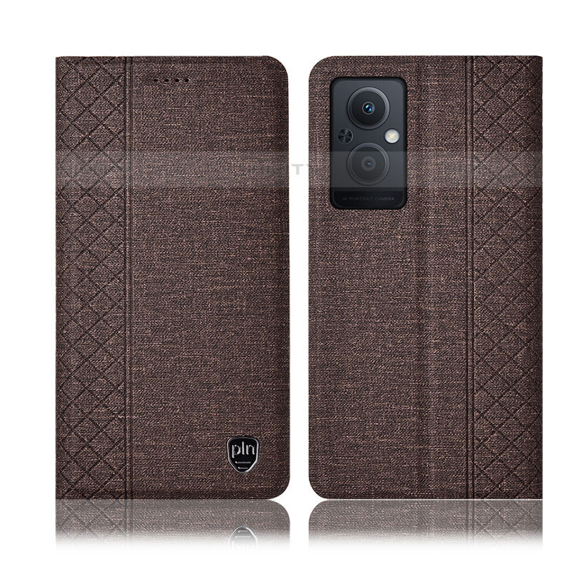 Coque Clapet Portefeuille Livre Tissu H14P pour Oppo Reno8 Z 5G Marron Plus