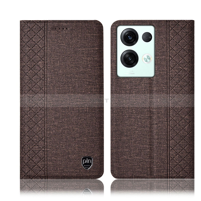 Coque Clapet Portefeuille Livre Tissu H14P pour Oppo Reno9 Pro+ Plus 5G Marron Plus