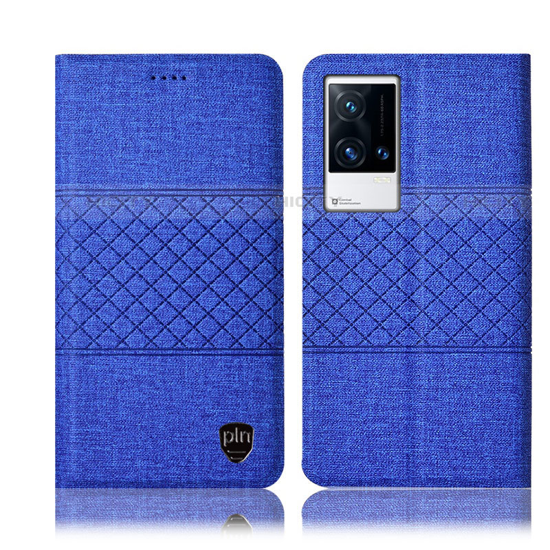 Coque Clapet Portefeuille Livre Tissu H14P pour Vivo iQOO 8 5G Bleu Plus