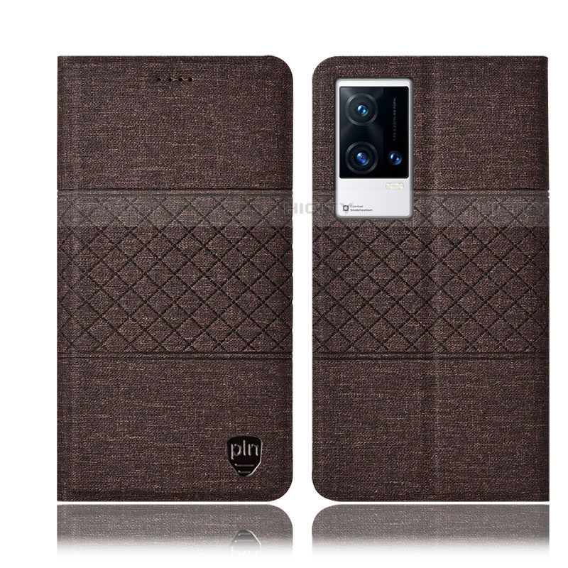 Coque Clapet Portefeuille Livre Tissu H14P pour Vivo iQOO 8 5G Marron Plus