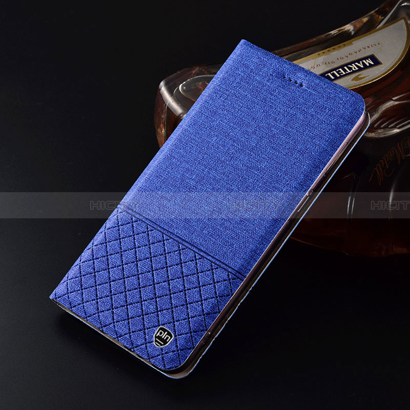 Coque Clapet Portefeuille Livre Tissu H21P pour Samsung Galaxy F02S SM-E025F Bleu Plus