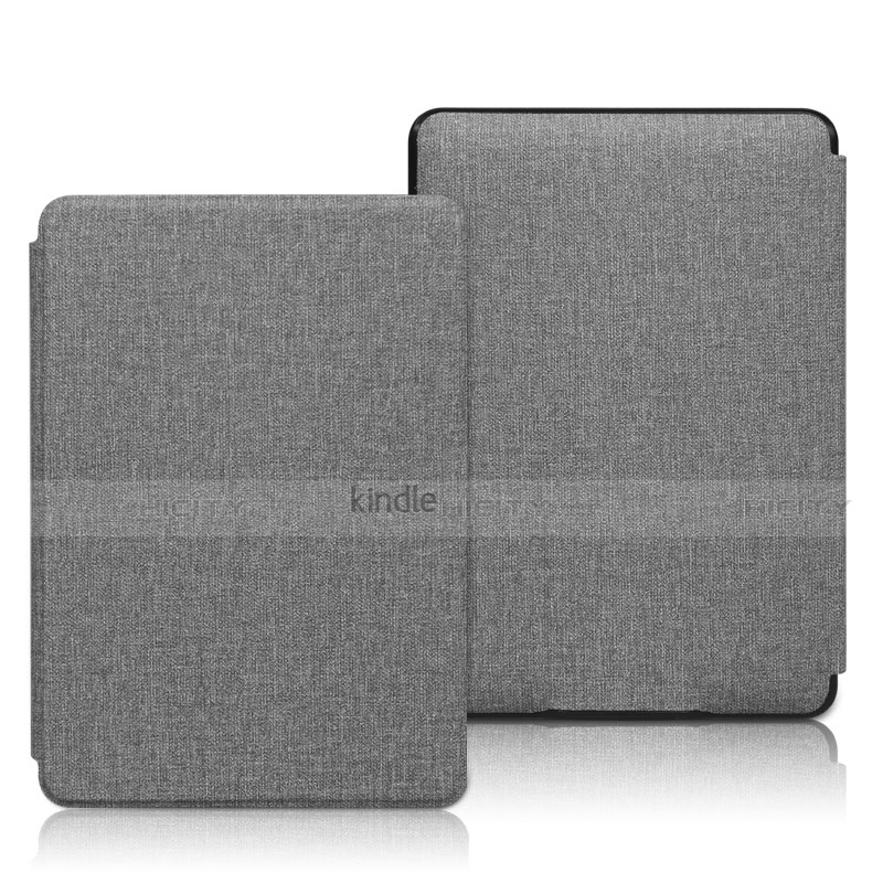 Coque Clapet Portefeuille Livre Tissu L01 pour Amazon Kindle 6 inch Gris Plus