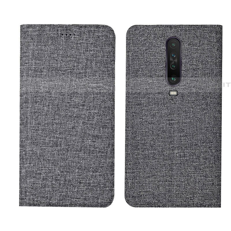 Coque Clapet Portefeuille Livre Tissu L01 pour Xiaomi Redmi K30 4G Gris Plus