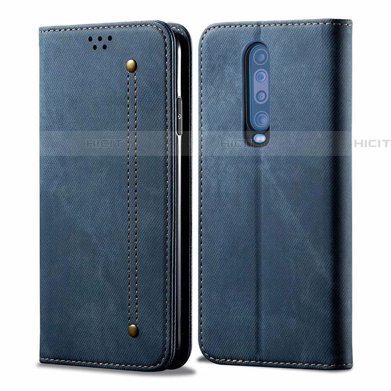 Coque Clapet Portefeuille Livre Tissu L02 pour Xiaomi Redmi K30 5G Bleu Plus