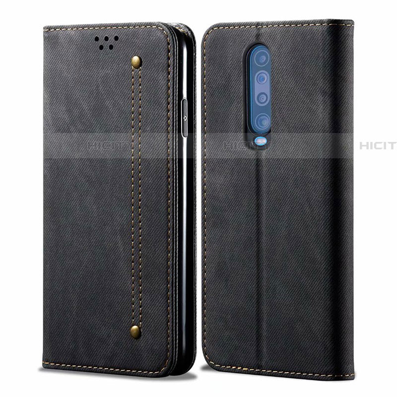 Coque Clapet Portefeuille Livre Tissu L02 pour Xiaomi Redmi K30 5G Noir Plus