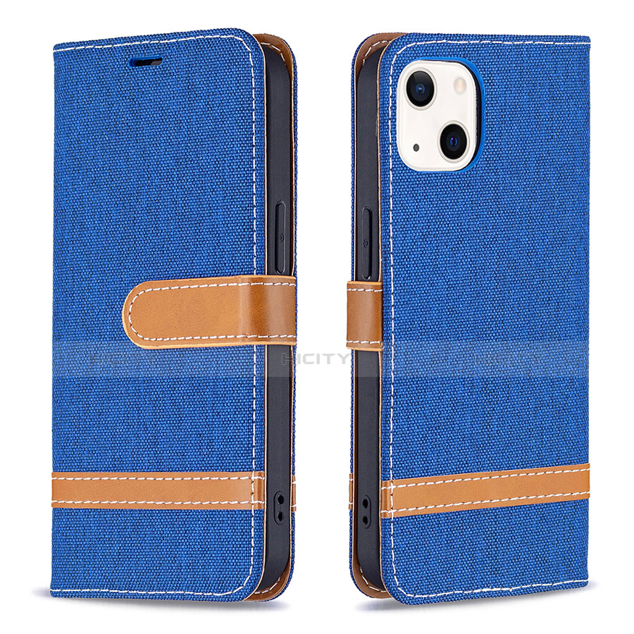 Coque Clapet Portefeuille Livre Tissu pour Apple iPhone 13 Mini Bleu Plus