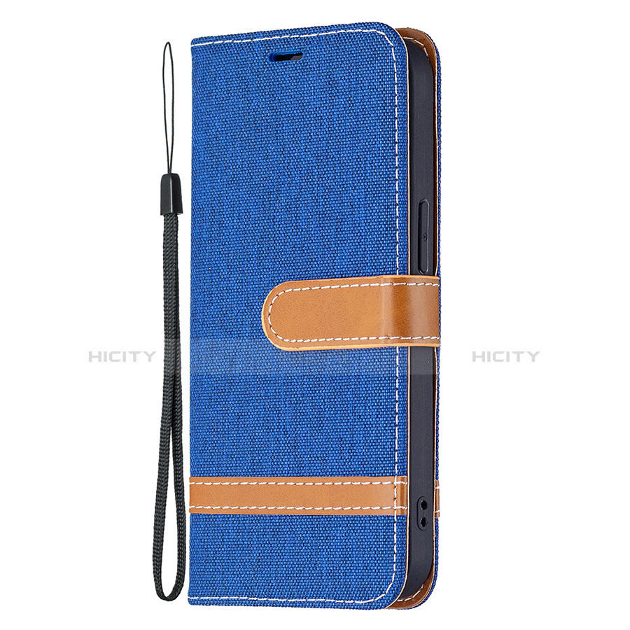 Coque Clapet Portefeuille Livre Tissu pour Apple iPhone 13 Mini Bleu Plus