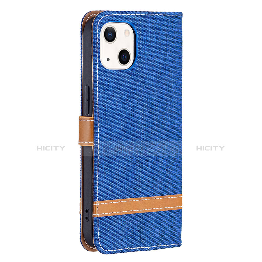 Coque Clapet Portefeuille Livre Tissu pour Apple iPhone 13 Mini Bleu Plus