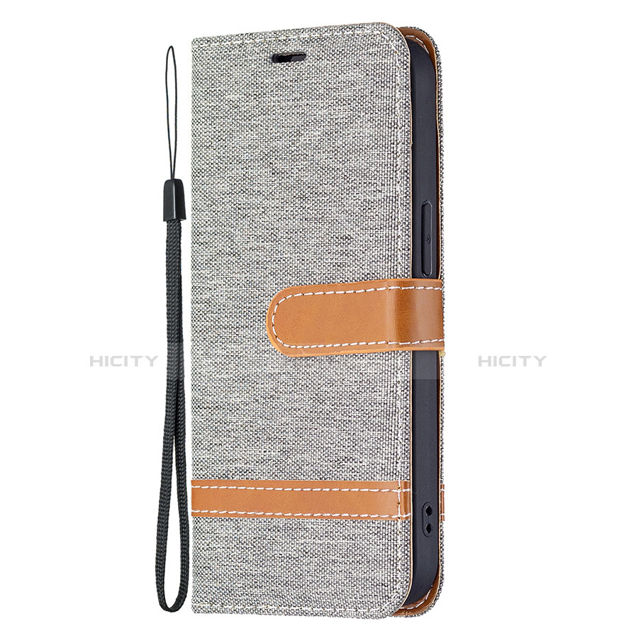 Coque Clapet Portefeuille Livre Tissu pour Apple iPhone 13 Mini Gris Plus