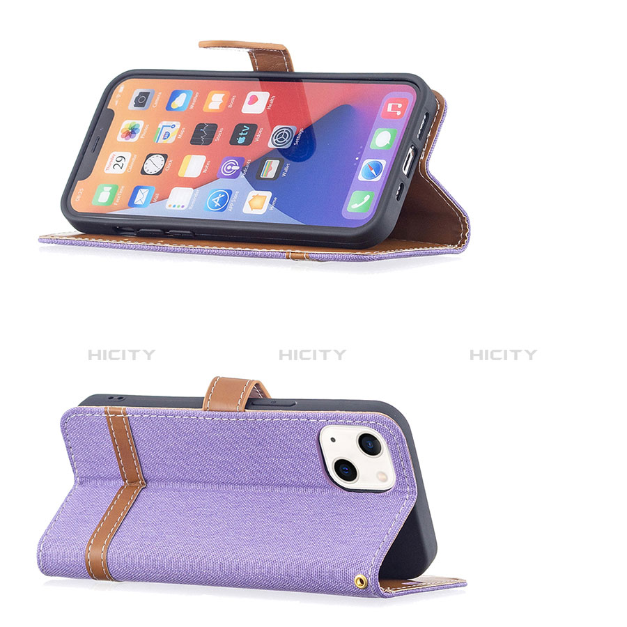 Coque Clapet Portefeuille Livre Tissu pour Apple iPhone 13 Mini Violet Plus