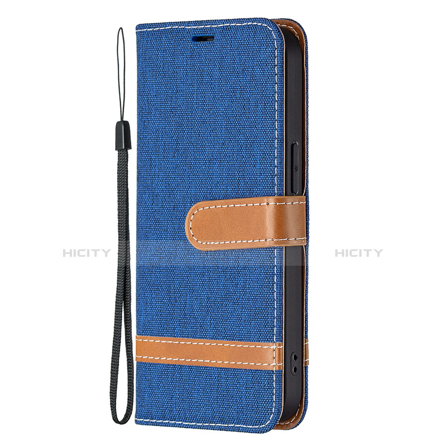 Coque Clapet Portefeuille Livre Tissu pour Apple iPhone 13 Pro Bleu Plus