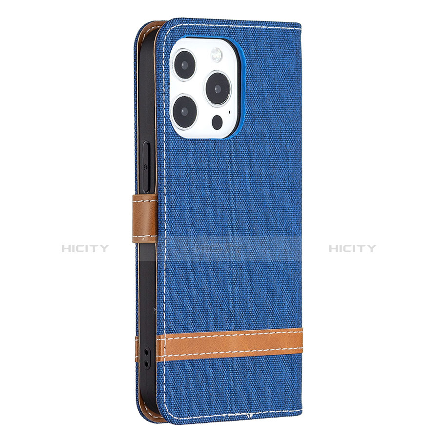 Coque Clapet Portefeuille Livre Tissu pour Apple iPhone 13 Pro Bleu Plus