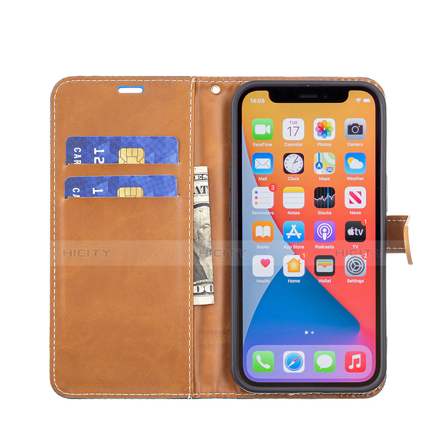 Coque Clapet Portefeuille Livre Tissu pour Apple iPhone 13 Pro Bleu Plus