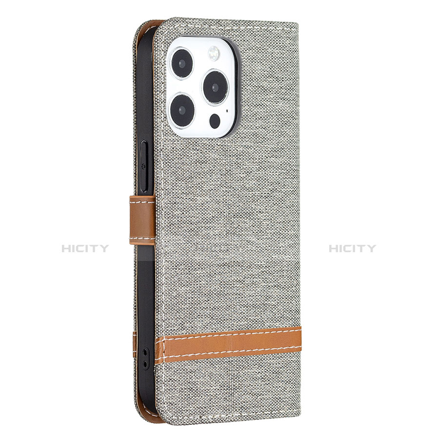 Coque Clapet Portefeuille Livre Tissu pour Apple iPhone 13 Pro Gris Plus